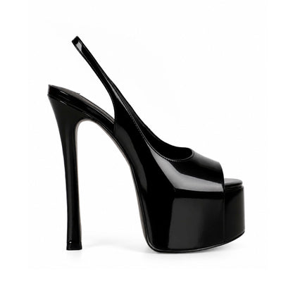 Tacón slingback con plataforma Tess de charol negro