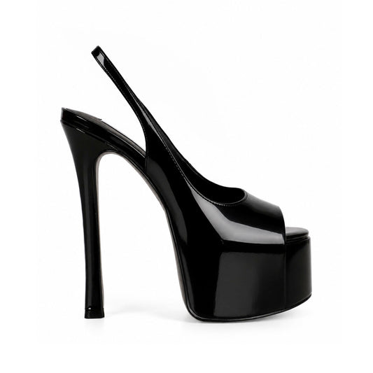 Tess Platform Slingback Pump Black Patent Leather